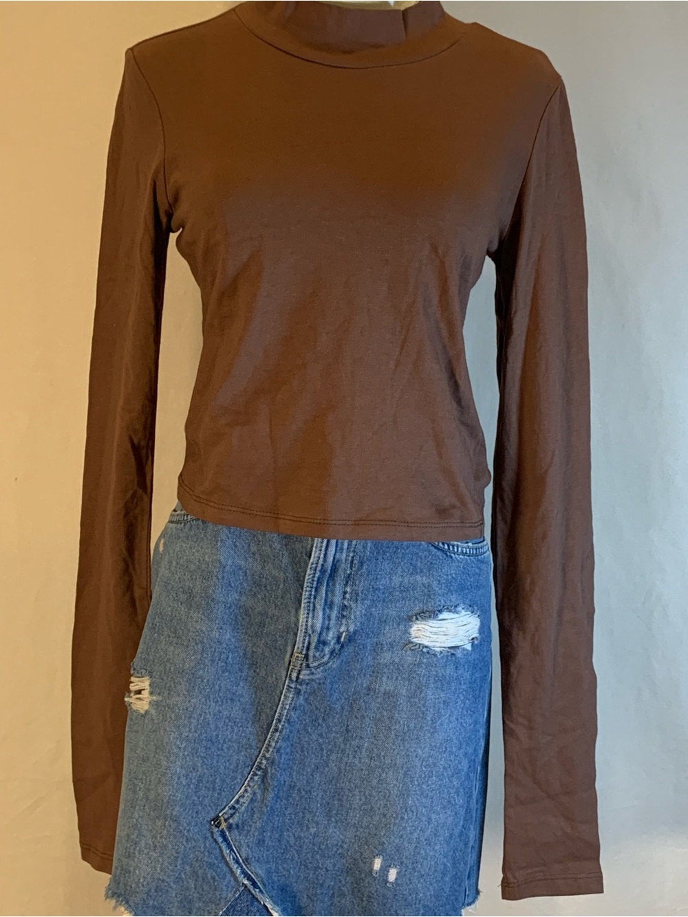 FP Movement Brown Mock Neck Long Sleeve Top Medium